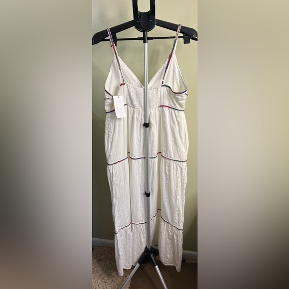 Caroline Constas White  Cotton Spaghetti Beaded Straps Embroidered  Midi Dress - Picture 5 of 16